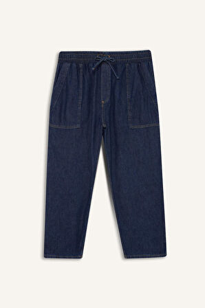 Culotte Beli Lastikli Kısa Paça Bilek Boy Jean Pantolon