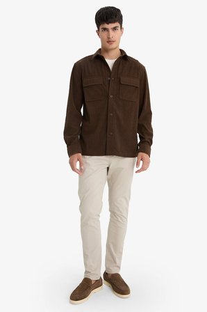 DeFacto Regular Fit Polo Yaka Kadife Uzun Kollu Gömlek E9587AX25WNBN116