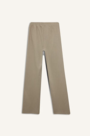 Straight Fit Basic Düz Cepli Yüksek Bel Kalın Sweatshirt Kumaşı Pantolon