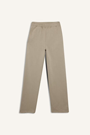 Straight Fit Basic Düz Cepli Yüksek Bel Kalın Sweatshirt Kumaşı Pantolon