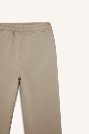 Straight Fit Basic Düz Cepli Yüksek Bel Kalın Sweatshirt Kumaşı Pantolon