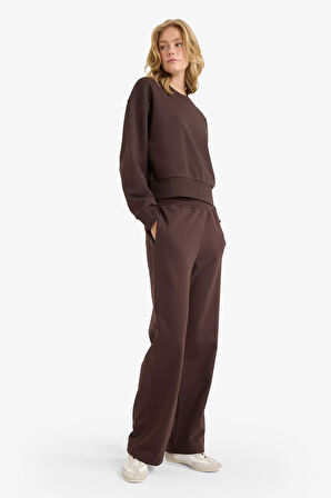 Straight Fit Basic Düz Cepli Yüksek Bel Kalın Eşofman Altı