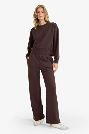 Straight Fit Basic Düz Cepli Yüksek Bel Kalın Eşofman Altı