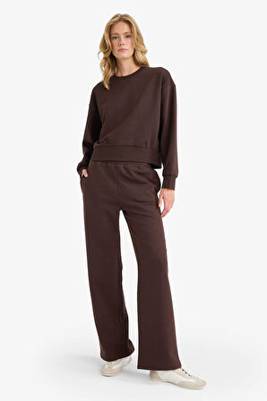 Boxy Fit Bisiklet Yaka Basic Düz Sweatshirt