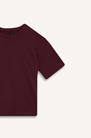 Oversize Geniş Kalıp Bisiklet Yaka Basic Düz Kısa Kollu Tişört