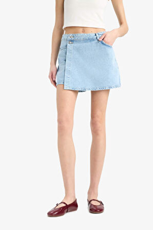 DeFacto Yüksek Bel Cepli Mini Jean Şort Etek E4697AX25SMNM39