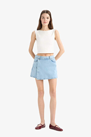 DeFacto Yüksek Bel Cepli Mini Jean Şort Etek E4697AX25SMNM39