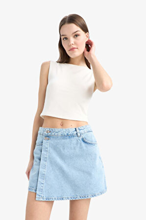 DeFacto Yüksek Bel Cepli Mini Jean Şort Etek E4697AX25SMNM39