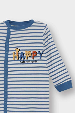 Erkek Bebek Yenidoğan Baskılı Çizgili Fitilli Kaşkorse Çıtçıtlı Uzun Kollu Tulum