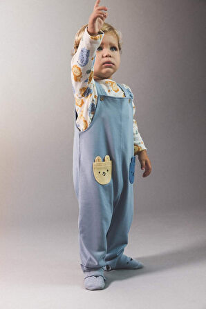 Erkek Bebek 2'li Takım Safari Baskılı Uzun Kollu Tişört Salopet