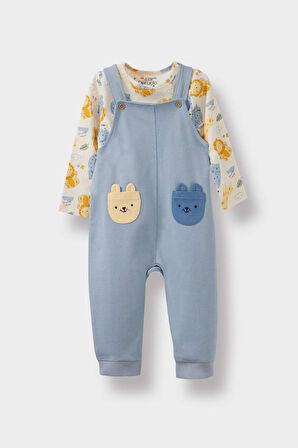 Erkek Bebek 2'li Takım Safari Baskılı Uzun Kollu Tişört Salopet