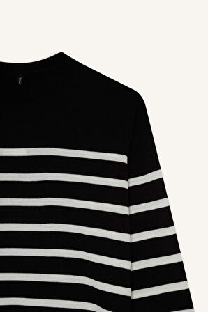 Relax Fit Bisiklet Yaka Çizgili Uzun Kollu Tunik