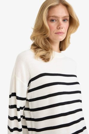 DeFacto Relax Fit Çizgili Bisiklet Yaka Triko Kazak Tunik S7517AZ25WNER105