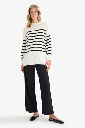 DeFacto Relax Fit Çizgili Bisiklet Yaka Triko Kazak Tunik S7517AZ25WNER105
