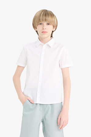 Erkek Çocuk Okula Dönüş Regular Fit Polo Yaka Poplin Kısa Kollu Gömlek