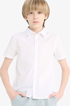 Erkek Çocuk Okula Dönüş Regular Fit Polo Yaka Poplin Kısa Kollu Gömlek