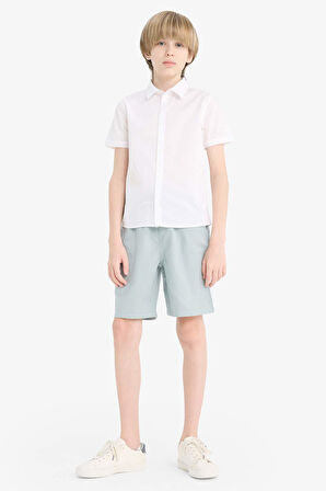 Erkek Çocuk Okula Dönüş Regular Fit Polo Yaka Poplin Kısa Kollu Gömlek