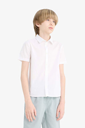 Erkek Çocuk Okula Dönüş Regular Fit Polo Yaka Poplin Kısa Kollu Gömlek