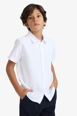 Erkek Çocuk Okula Dönüş Regular Fit Polo Yaka Dokulu Kısa Kollu Gömlek