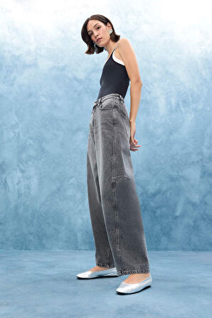 Baggy Fit Yüksek Bel Düz Paça Uzun Jean Pantolon