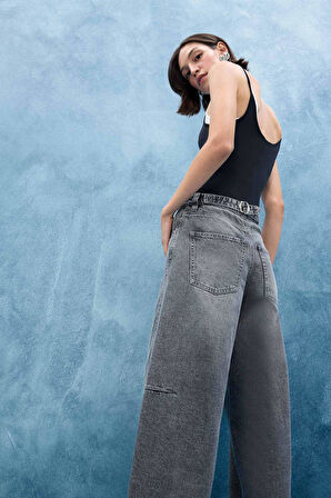 Baggy Fit Yüksek Bel Düz Paça Uzun Jean Pantolon