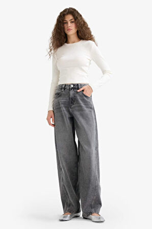 Baggy Fit Yüksek Bel Düz Paça Uzun Jean Pantolon