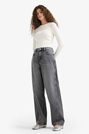 Baggy Fit Yüksek Bel Düz Paça Uzun Jean Pantolon