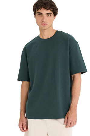 Oversize Geniş Kalıp Bisiklet Yaka Kısa Kollu Tişört