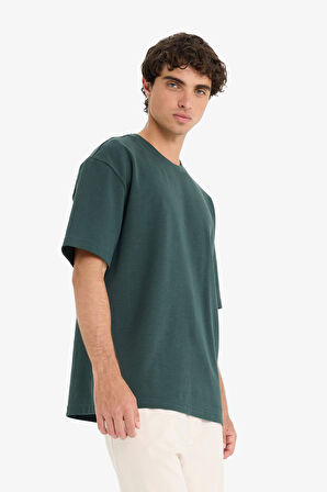 Oversize Geniş Kalıp Bisiklet Yaka Kısa Kollu Tişört