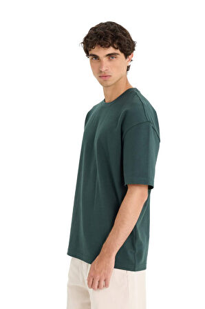 Oversize Geniş Kalıp Bisiklet Yaka Kısa Kollu Tişört