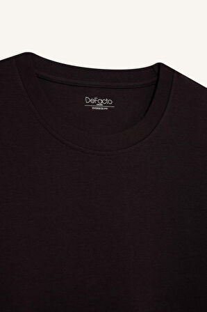 Oversize Geniş Kalıp Bisiklet Yaka Kısa Kollu Tişört