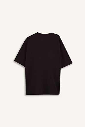 Oversize Geniş Kalıp Bisiklet Yaka Kısa Kollu Tişört