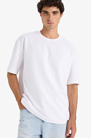 Oversize Geniş Kalıp Bisiklet Yaka Kısa Kollu Tişört