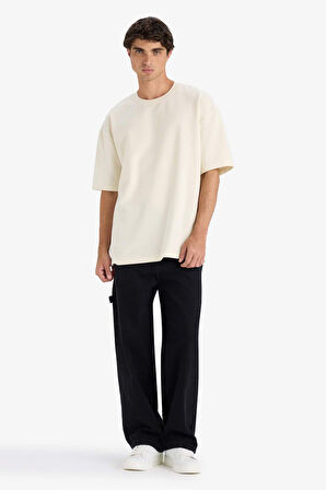 Oversize Geniş Kalıp Bisiklet Yaka Kısa Kollu Kısa Kollu Tişört