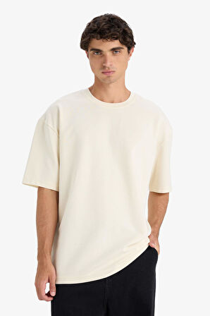 Oversize Geniş Kalıp Bisiklet Yaka Kısa Kollu Kısa Kollu Tişört