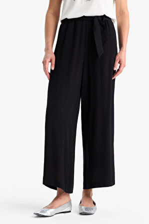 Culotte Geniş Paça Kuşaklı Krinkıl Viskon Kapri