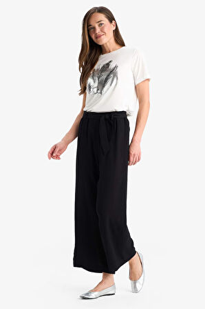 Culotte Geniş Paça Kuşaklı Krinkıl Viskon Kapri