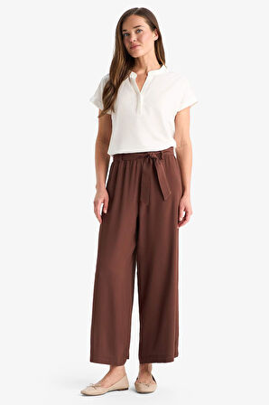 Culotte Geniş Paça Kuşaklı Krinkıl Viskon Kapri