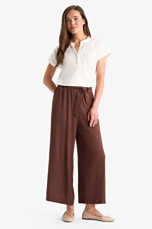 Culotte Geniş Paça Kuşaklı Krinkıl Viskon Kapri