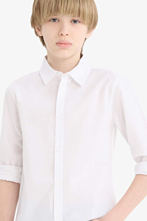 Erkek Çocuk Okula Dönüş Regular Fit Polo Yaka Poplin Uzun Kollu Gömlek