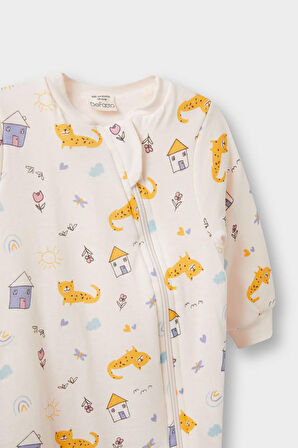 Kız Bebek Yenidoğan Hayvan Desenli Penye Tulum