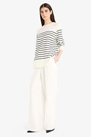 Regular Fit Bisiklet Yaka Çizgili Kazak