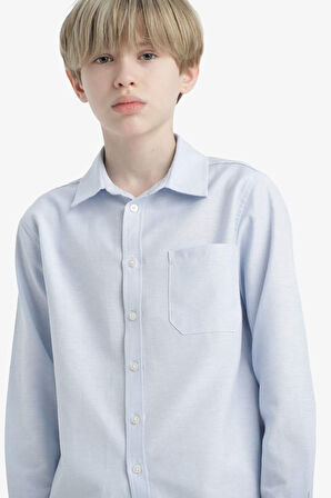 Erkek Çocuk Okula Dönüş Regular Fit Polo Yaka Oxford Uzun Kollu Gömlek