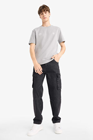 Regular Fit Bisiklet Yaka Slogan Desenli Kısa Kollu Tişört