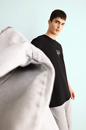 Regular Fit Bisiklet Yaka Baskılı Kısa Kollu Tişört 