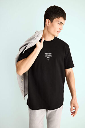 Regular Fit Bisiklet Yaka Baskılı Kısa Kollu Tişört 