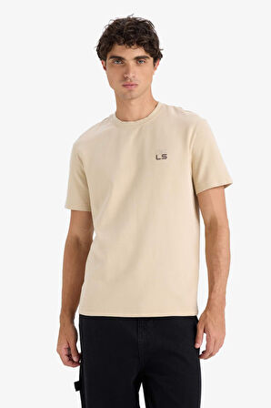 Regular Fit Bisiklet Yaka Baskılı Kısa Kollu Tişört 