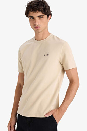 Regular Fit Bisiklet Yaka Baskılı Kısa Kollu Tişört 