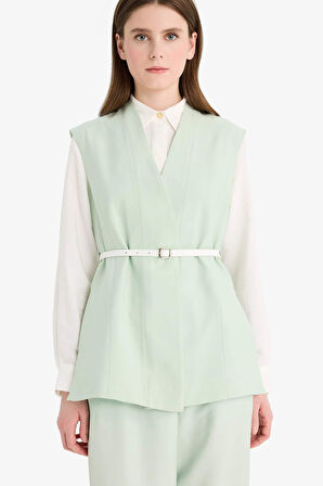 DeFacto V Yaka Kemerli Twill Tesettür Klasik Yelek F1371AX25SMGN1181