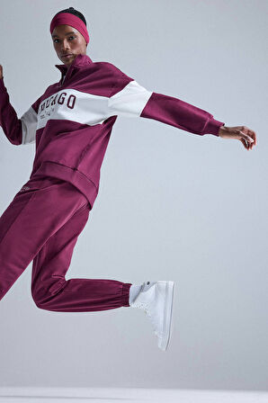 Defacto E8946 Bordo DeFactoFit NBA Chicago Bulls Oversize Fit Yarım Fermuarlı Sporcu Sweatshirt